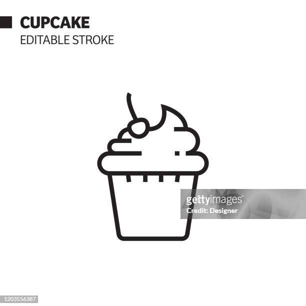 ilustraciones, imágenes clip art, dibujos animados e iconos de stock de icono de línea de cupcake, ilustración de símbolo vectorial de contorno. píxel perfecto, trazo editable. - cake logo