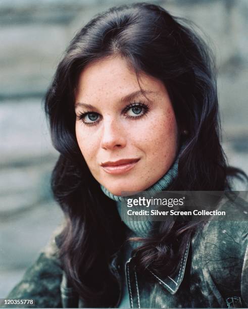 Lana Wood, US actress, wearing a green polo neck jumper beneath a green suede jacket, circa 1970.