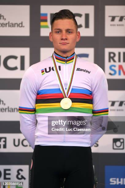 Podium / Mathieu Van Der Poel of The Netherlands World Champion Jersey Gold medal / Celebration / during the 71st Cyclocross World Championships...