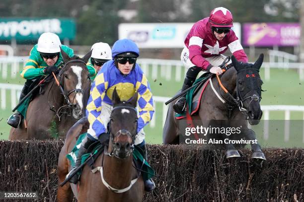 Jack Kennedy riding Delta Work approach the last to win The Paddy Power Irish Gold Cup during the Dublin Racing Festival at Leopardstown Racecourse...