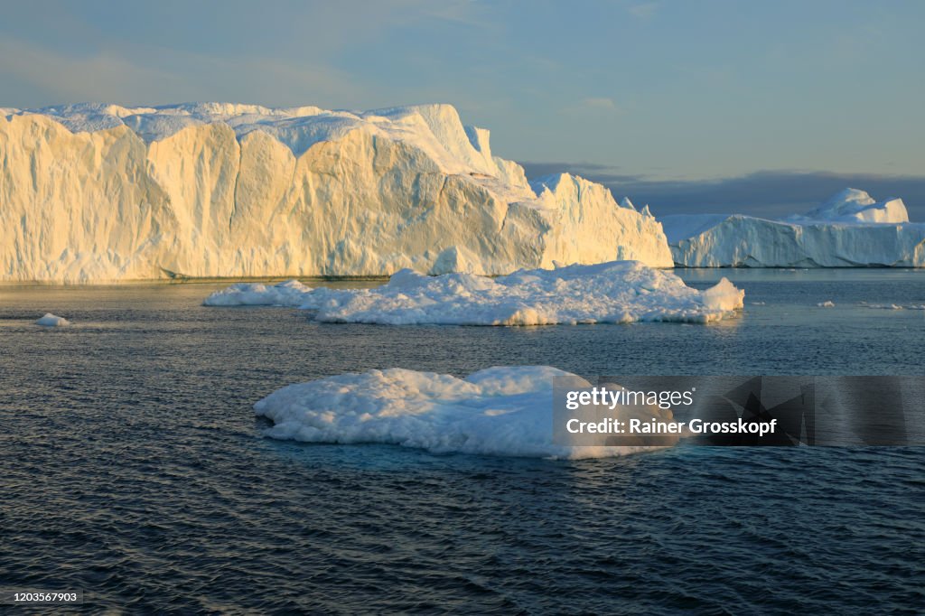 Icebergs floating in the Icefjord in Greenland