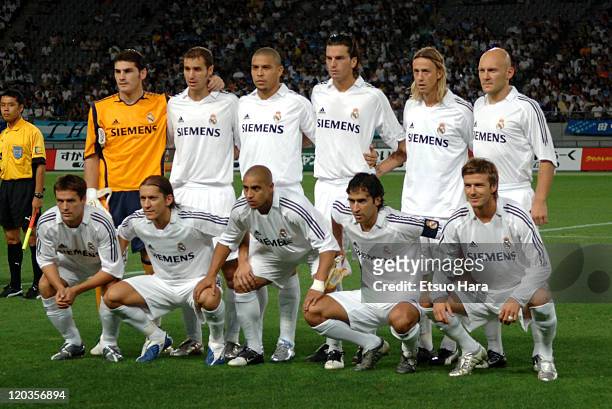 Real Madrid players Michael Owen, Michel Salgado, Roberto Carlos, Raul Gonzales, David Backham, Iker Casillas, Ivan Helguera, Ronaldo, Francisco...