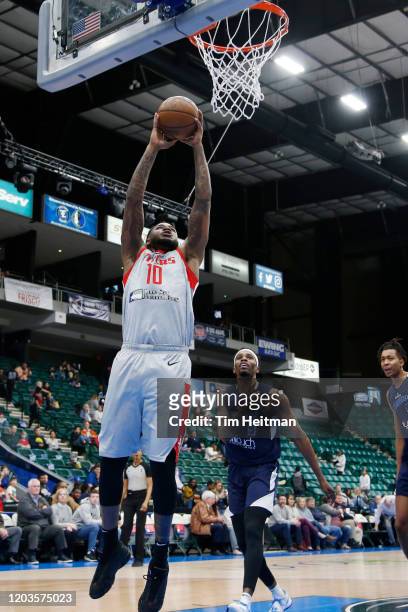 Jarell Martin of the Rio Grande Valley Vipers dunks against Antonius Cleveland of the Texas Legends during the first quarter on February 26, 2020 at...