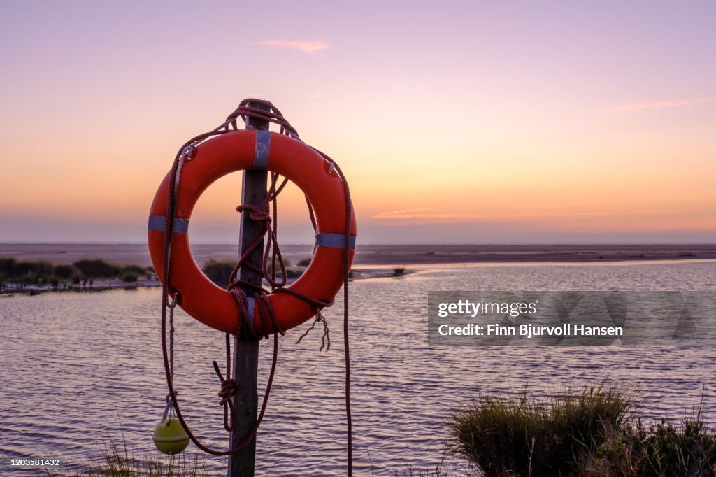 Rescue bouy on the beach of Los Lanches Tarifa