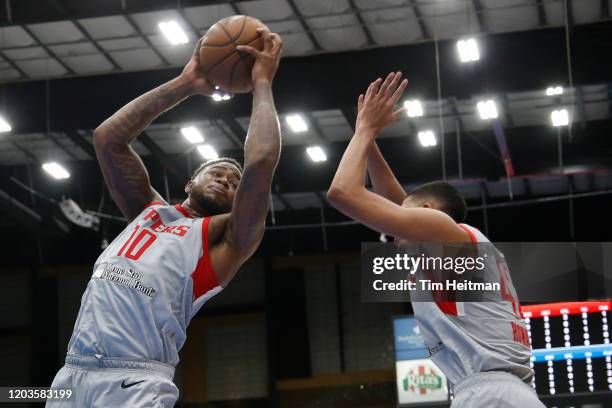 Jarell Martin of the Rio Grande Valley Vipers grabs a rebound during the third quarter against the Texas Legends on February 26, 2020 at Comerica...