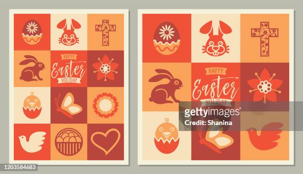 easter holidays square icons greeting card - easter religion stock illustrations