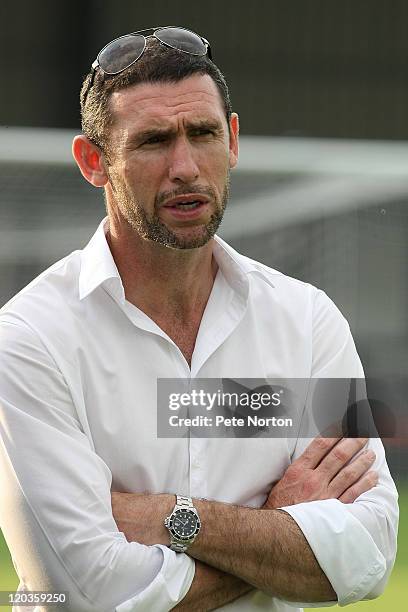 Martin Keown looks on prior to the Pre-Season match between Corby Town and Stevenage at Steel Park on August 2, 2011 in Corby, England.