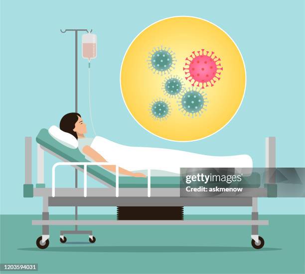 ilustraciones, imágenes clip art, dibujos animados e iconos de stock de mujer infectada - hospital