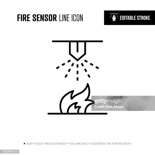 fire sensor line icon - editable stroke - fire detector stock illustrations
