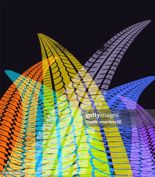 tyre marks - car perspective stock illustrations