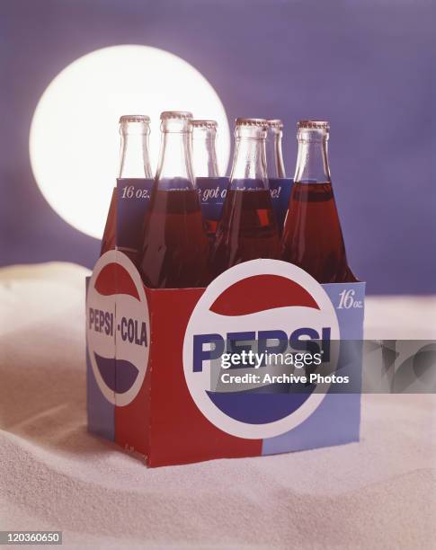 Six pack box with cold drink bottles, close-up