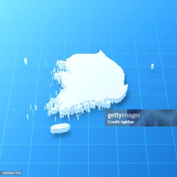 korea south 3d map on blue background - korea map stock illustrations