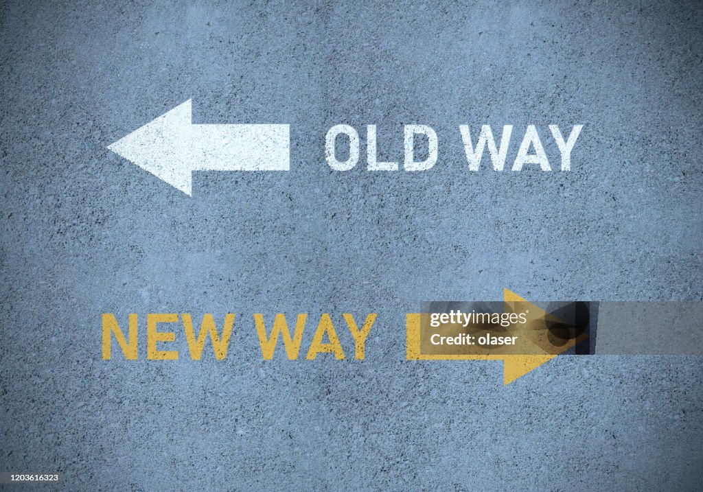 Old way or new way (in yellow) roadmarking