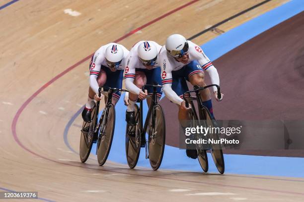 Jack Carlin,Jason Kenny,Ryan Owens - Team sprint during the UCI 2020 Track Cycling World Championships Berlin 2020, in Berlin, Germany, on February...