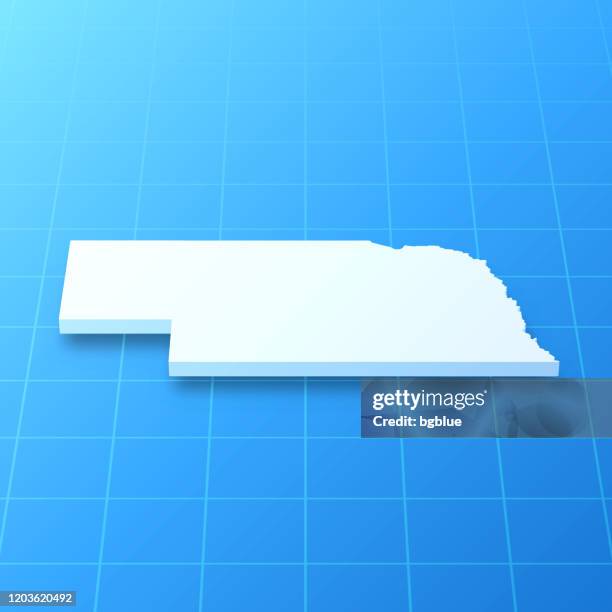 nebraska 3d map on blue background - omaha stock illustrations