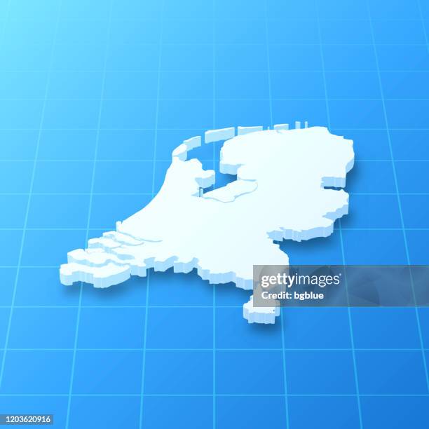 illustrazioni stock, clip art, cartoni animati e icone di tendenza di mappa 3d dei paesi bassi su sfondo blu - map netherlands