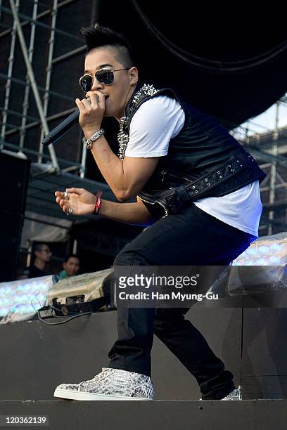 South Korean singer, Taeyang of Big Bang performs during the Toyota Presents "Super Trexx" Concert at Incheon Dream Park on August 5, 2011 in...