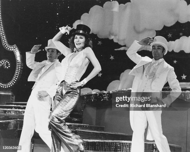 American actress Raquel Welch performs a song and dance number, circa 1975.