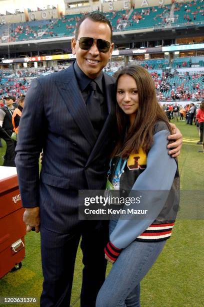 Alex Rodriguez and Natasha Alexander Rodriguez attend Super Bowl LIV at Hard Rock Stadium on February 02, 2020 in Miami Gardens, Florida.