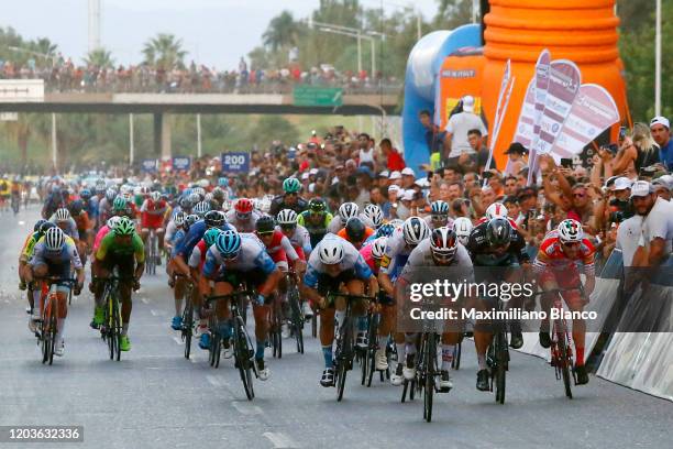 Sprint / Arrival / Fernando Gaviria of Colombia and UAE Team Emirates / Peter Sagan of Slovakia and Team Bora-Hansgrohe / José Álvaro Hodeg of...