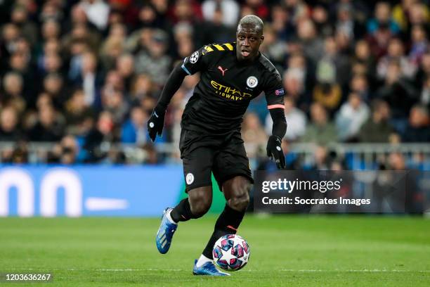 Benjamin Mendy of Manchester City during the UEFA Champions League match between Real Madrid v Manchester City at the Santiago Bernabeu on February...