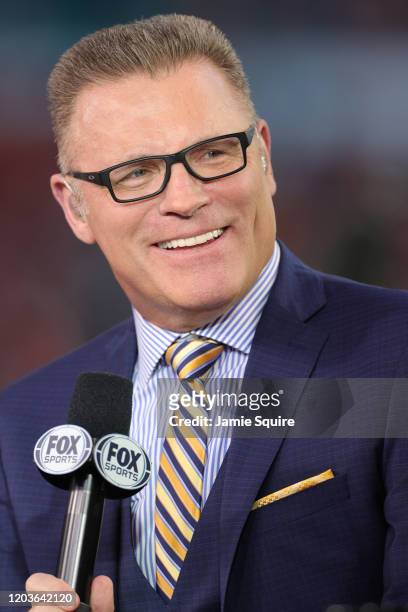 Fox Sport analyst Howie Long looks on prior to Super Bowl LIV between the San Francisco 49ers and the Kansas City Chiefs at Hard Rock Stadium on...