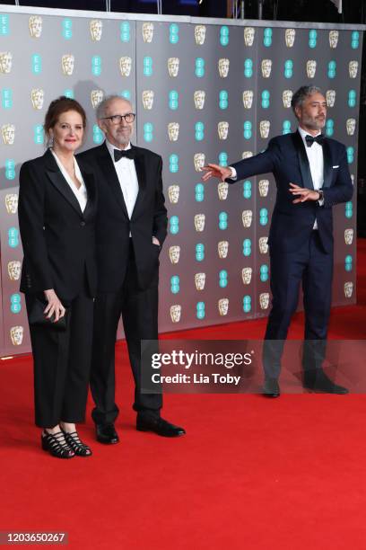 Kate Fahy, Jonathan Pryce, and Taika Waititi attend the EE British Academy Film Awards 2020 at Royal Albert Hall on February 02, 2020 in London,...