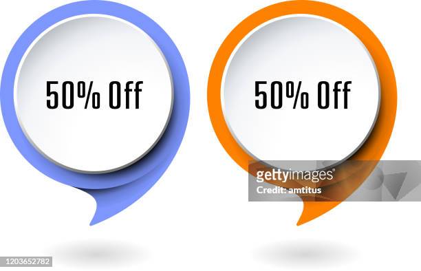 fifty percent off - reduction infographic stock illustrations
