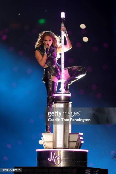 Jennifer Lopez performs during the Pepsi Super Bowl LIV Halftime Show at Hard Rock Stadium on February 02, 2020 in Miami, Florida.