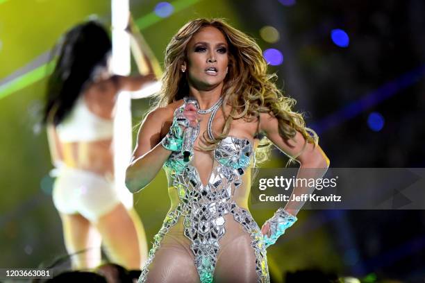 Jennifer Lopez performs onstage during the Pepsi Super Bowl LIV Halftime Show at Hard Rock Stadium on February 02, 2020 in Miami, Florida.