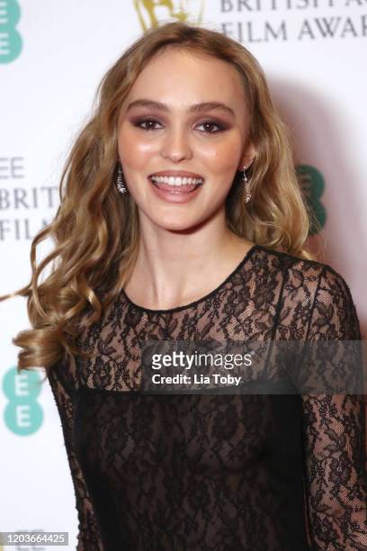 Lily-Rose Depp poses in the Winners Room during the EE British Academy Film Awards 2020 at Royal Albert Hall on February 02, 2020 in London, England.