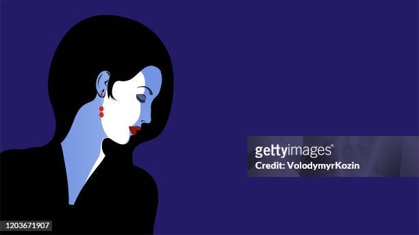 minimalistic flat portrait of a girl in profile - earring stock illustrations