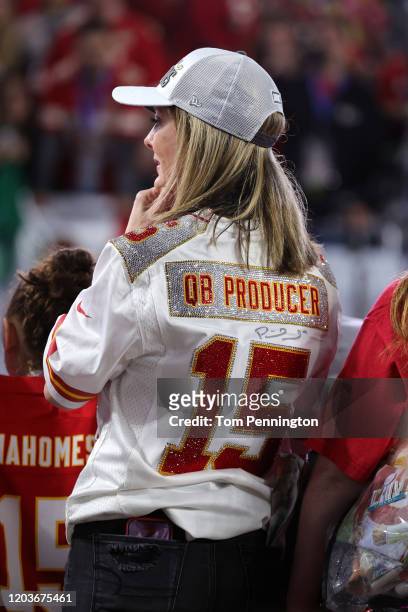Patrick Mahomes mother, Randi Martin, looks on after the Kansas City Chiefs defeated the San Francisco 49ers 31-20 in Super Bowl LIV at Hard Rock...