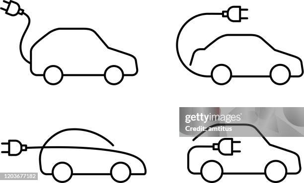 ilustrações, clipart, desenhos animados e ícones de carro elétrico - carro híbrido