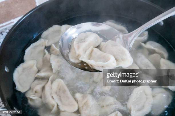 boiled dumplings  chinese  food - chinese cauldron stock pictures, royalty-free photos & images