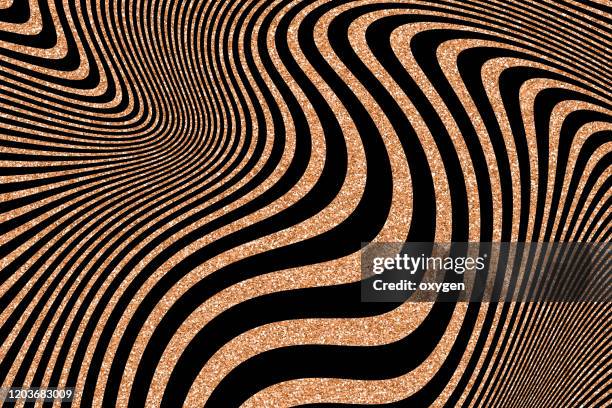 abstarct golden curved waves lines pattern on black background - illusion background stock pictures, royalty-free photos & images