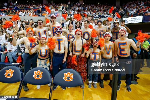 Auburn Tigers fans are fired up prior to the game against the Kentucky Wildcats at Auburn Arena on February 1, 2020 in Auburn, Alabama.