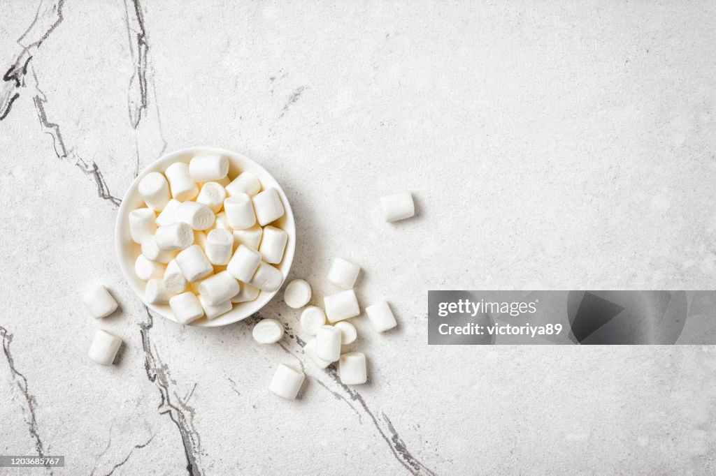 White marshmallow in bowl for roasting and hot chocolate