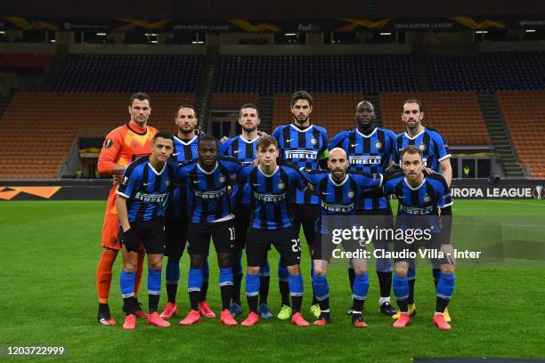 Players of FC Internazionale line up prior to the UEFA Europa League round of 32 second leg match between FC Internazionale and PFC Ludogorets...