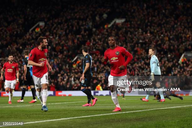 Odion Ighalo of Manchester United celebrates after scoring a goal to make it 2-0 during the UEFA Europa League round of 32 second leg match between...