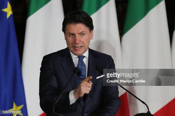 The Italian Prime Minister Giuseppe Conte, during the press conference for the Italian-French summit in Naples.