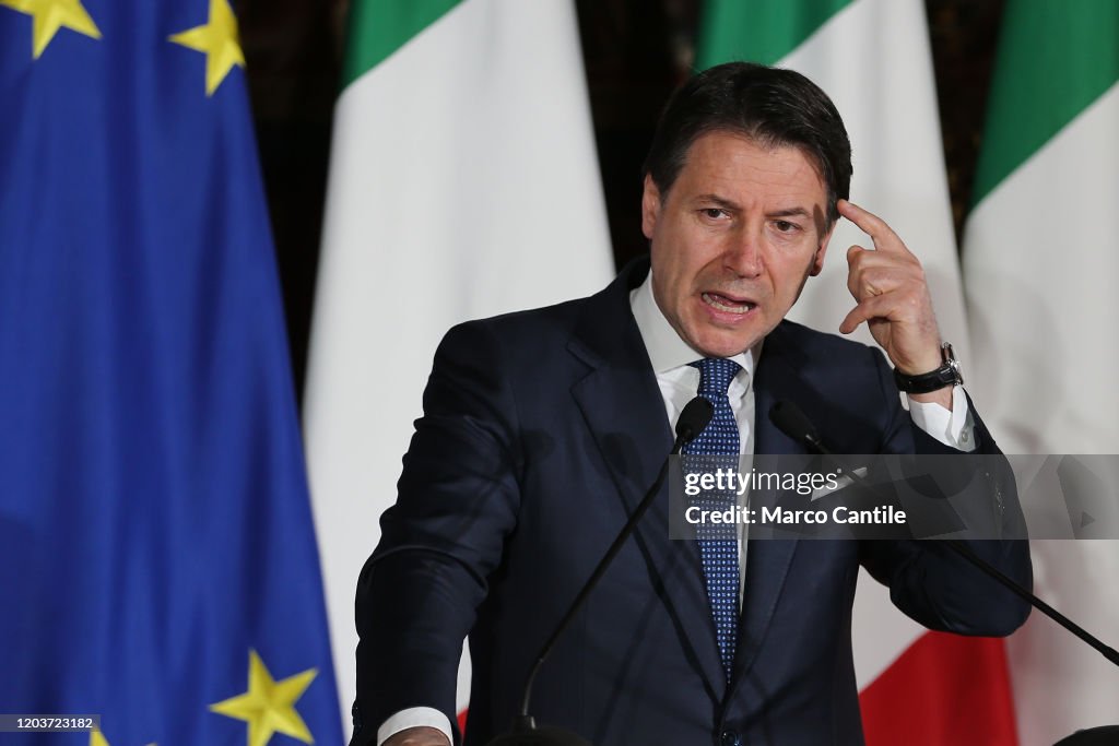 The Italian Prime Minister Giuseppe Conte, during the press...