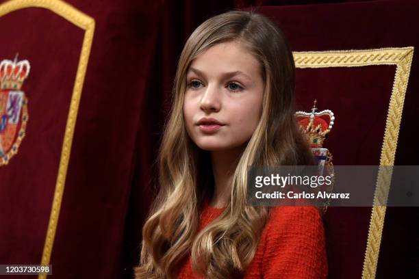 Princess Leonor attends the solemn opening of the 14th legislature at the Spanish Parliament on February 03, 2020 in Madrid, Spain.