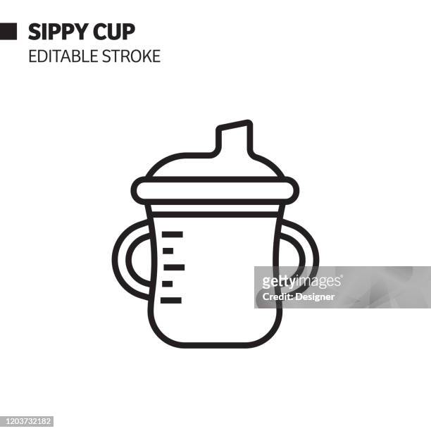 sippy cup line icon, outline vector symbol illustration. pixel perfect, editable stroke. - beaker logo stock illustrations