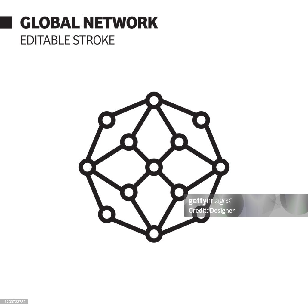Global Network Line Icon, Umriss Vektor-Symbol-Illustration. Pixel Perfekt, editierbarer Strich.