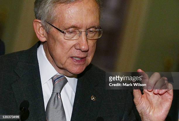 Senate Majority Leader Harry Reid speaks following a vote on the debt limit bill at the U.S. Capitol on August 2, 2011 in Washington, DC. Washington,...