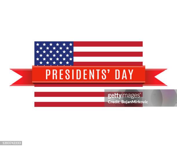 ilustraciones, imágenes clip art, dibujos animados e iconos de stock de tarjeta del día del presidente con bandera americana sobre fondo blanco. vector - presidents day