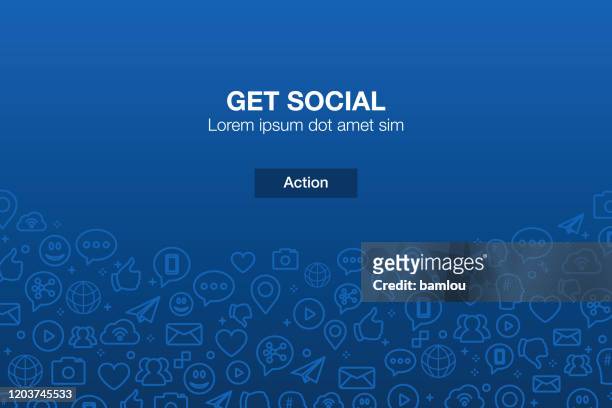 social media icons mosaik hintergrund mit aufruf zum handeln - instant messaging stock-grafiken, -clipart, -cartoons und -symbole