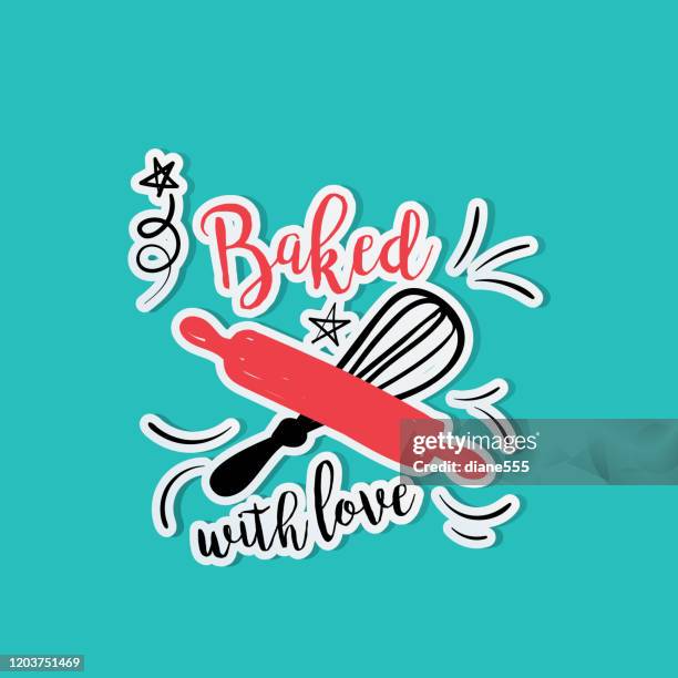 süße kochen label aufkleber - baking stock-grafiken, -clipart, -cartoons und -symbole