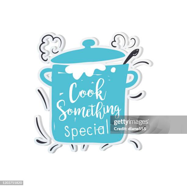 cute cooking label sticker - cooking class stock illustrations